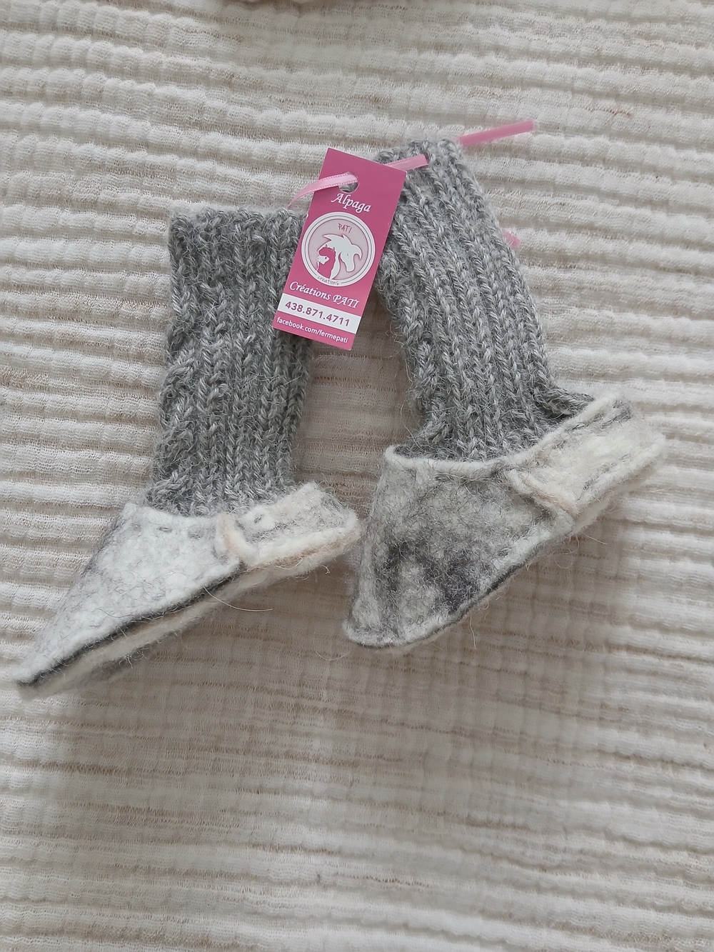 Grey Wool Alpaga Knit Baby Booties